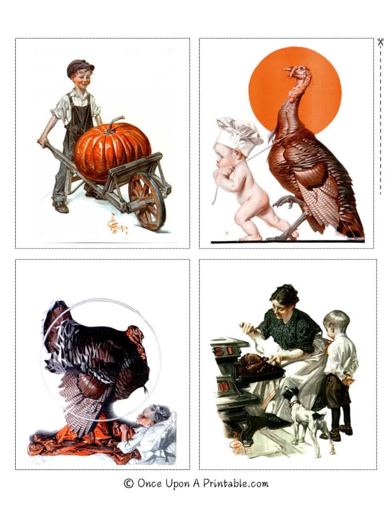 Original illustrations by artist J. C. Leyendecker, Halloween and Thanksgiving illustrations.