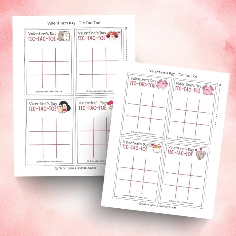 Adorable kawaii style valentine's day tic tac toe cards with cute graphics of animals and hearts.