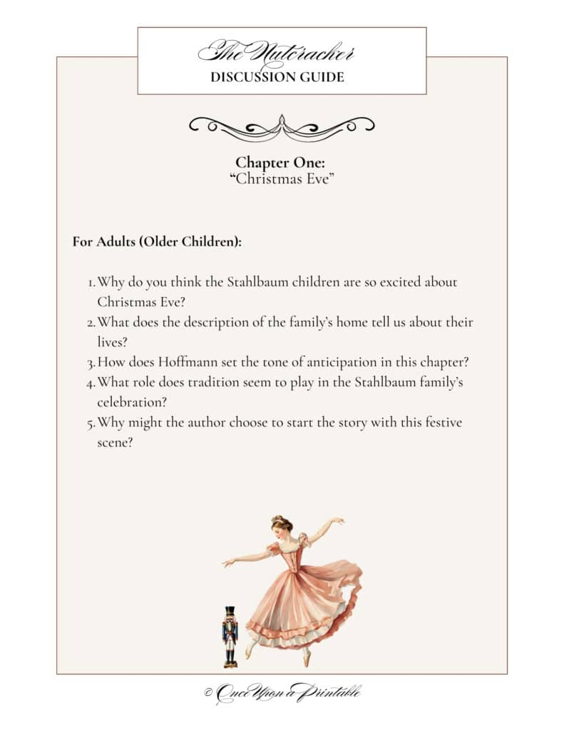 The Nutcracker inspired discussion guide with watercolor graphics.