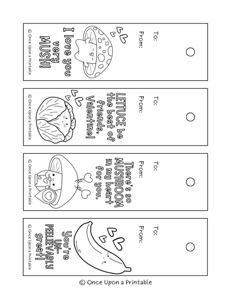 Cute valentine's day illustrated coloring bookmarks for kids and classrooms.