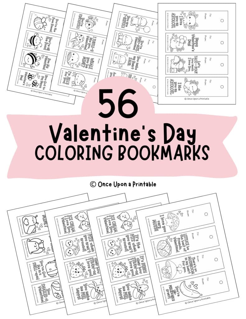 Cute valentine's day illustrated coloring bookmarks for kids and classrooms.
