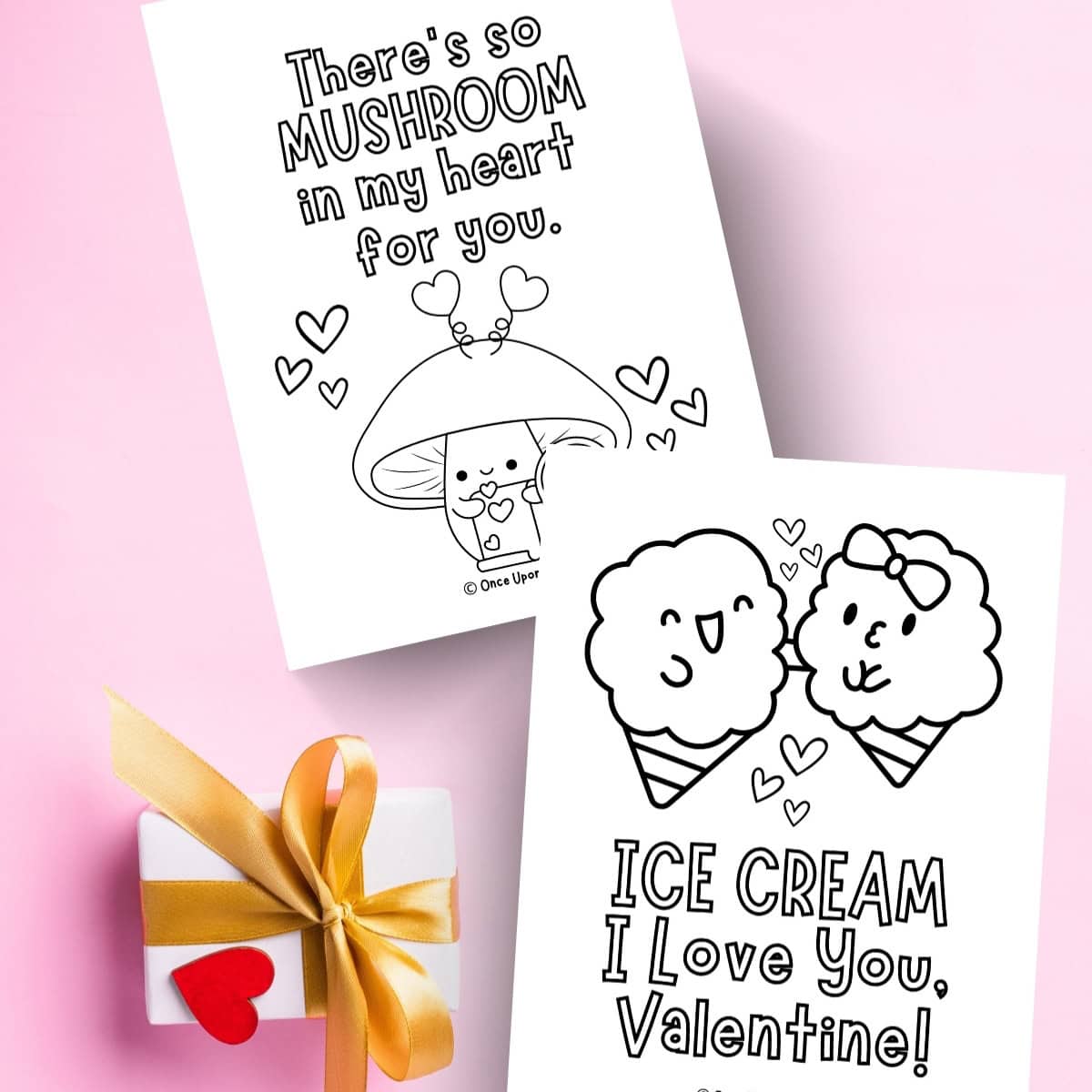A Mushroom and ice cream cones on Children's valentine coloring pages.