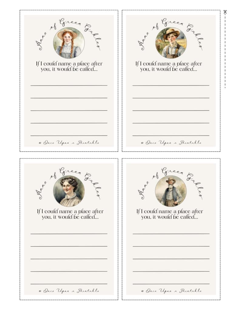 Anne of green gables friendship cards with watercolor graphics of characters.