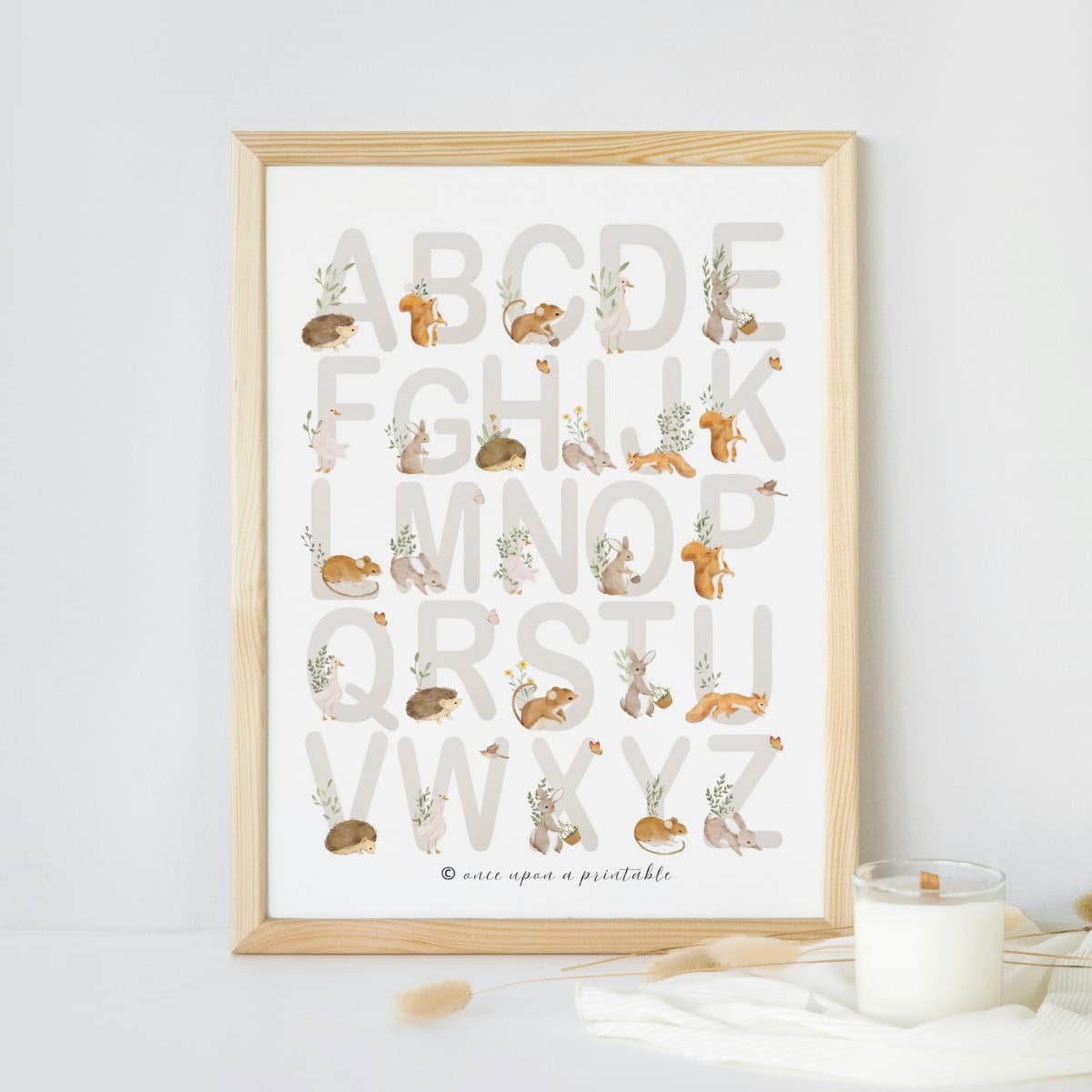 Woodland animal ABC Chart displayed in a frame.
