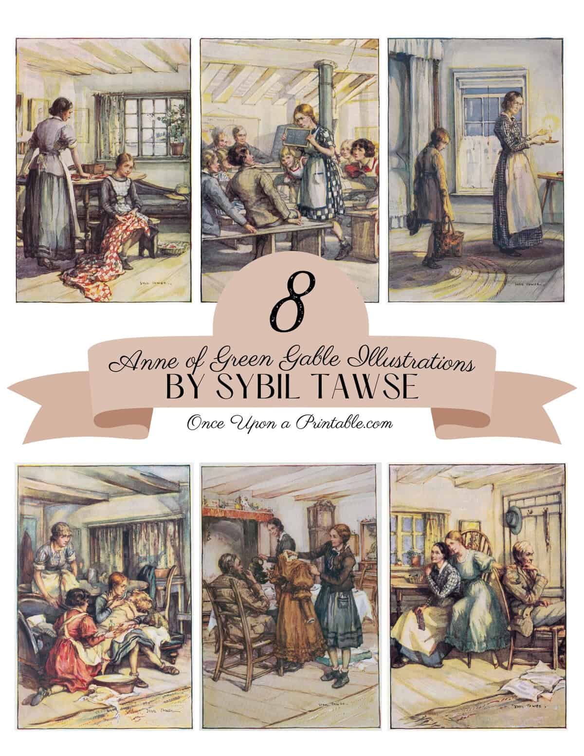 The cover page for the 8 original illustrations of Anne of Green Gable by Sybil Tawse.