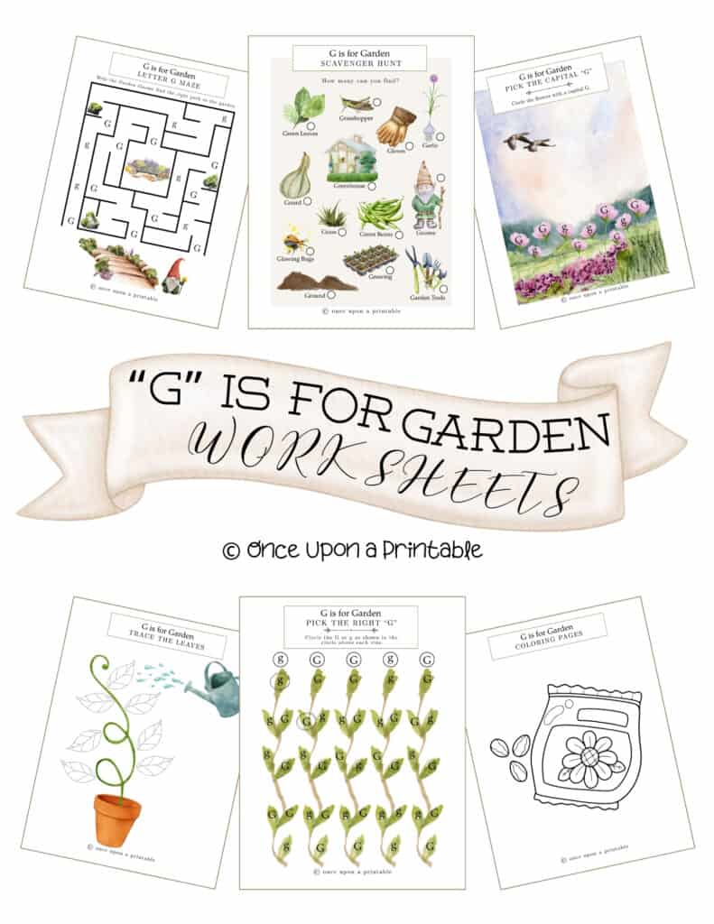 G is for garden watercolor worksheet activities for kids.