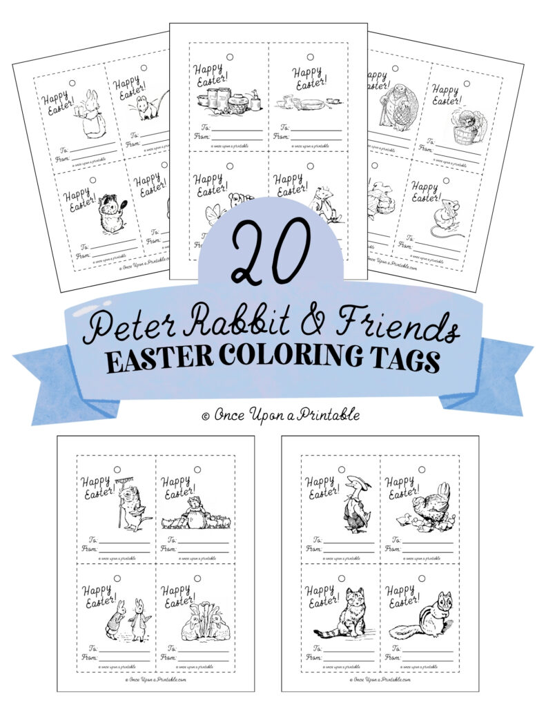 Peter Rabbit and Friends Easter coloring tags and cards.
