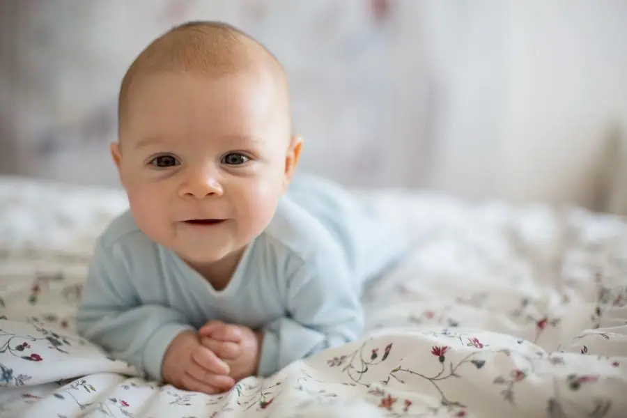 Young baby enjoying some tummy time