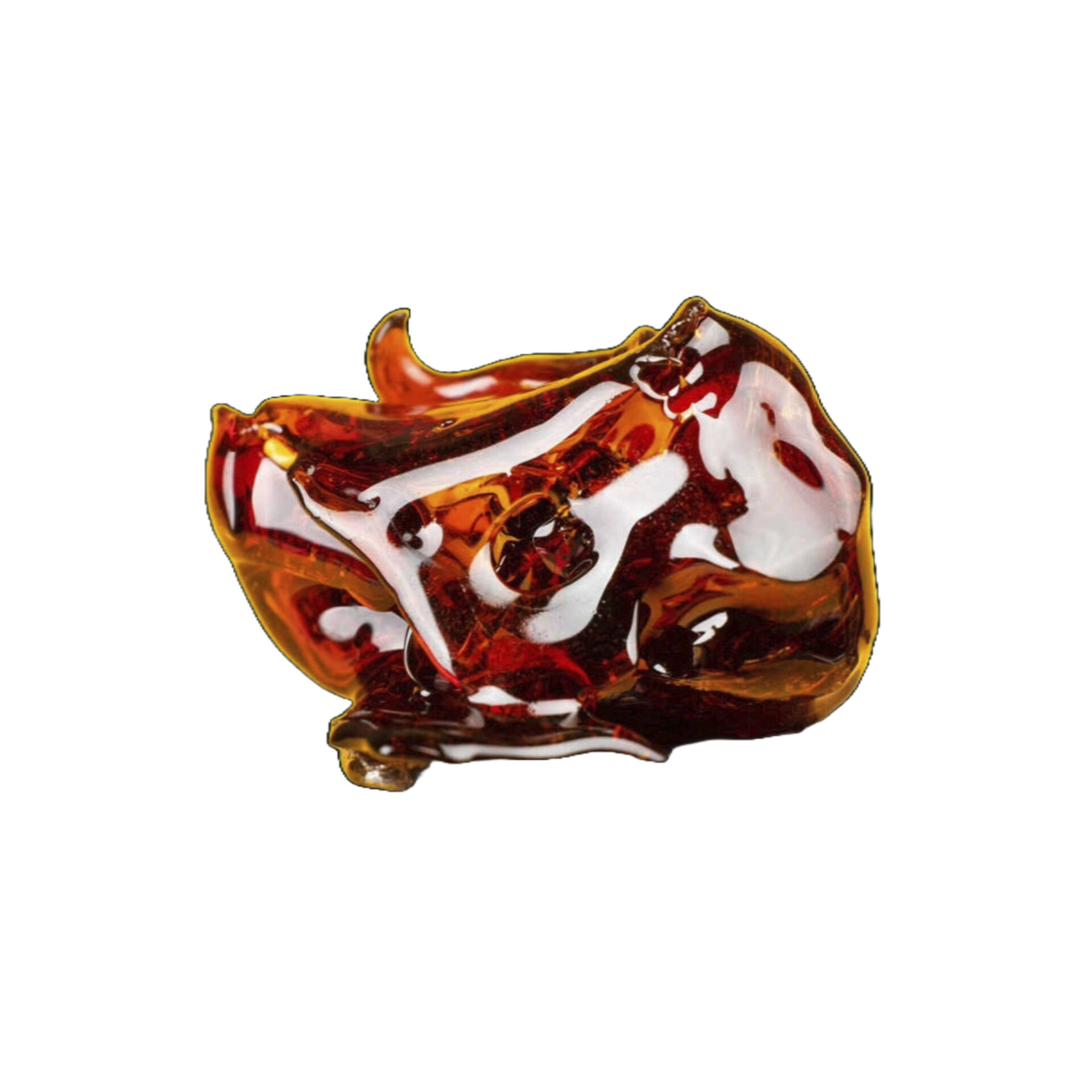Amber-colored resin close-up on white background.