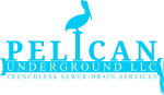 Logo for Pelican Underground LLC featuring a pelican silhouette perched on the letter I in PELICAN, with the tagline Trenchless Sewer/Drain Services beneath the company name—ideal for sewer and drain repair professionals.