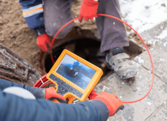 CCTV drain camera inspecting residential sewer line