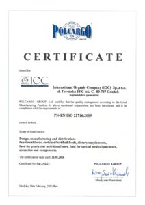Certyfikacja IOC - producenta suplementów, w zakresie produkcji kontraktowej suplementów diety