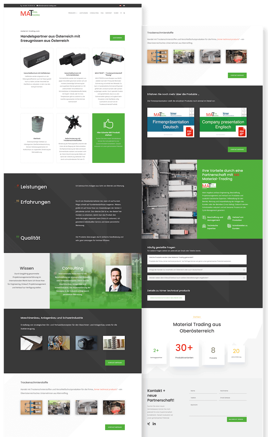 Material Trading Online Business Visitenkarte in der Form einer Onepager Website