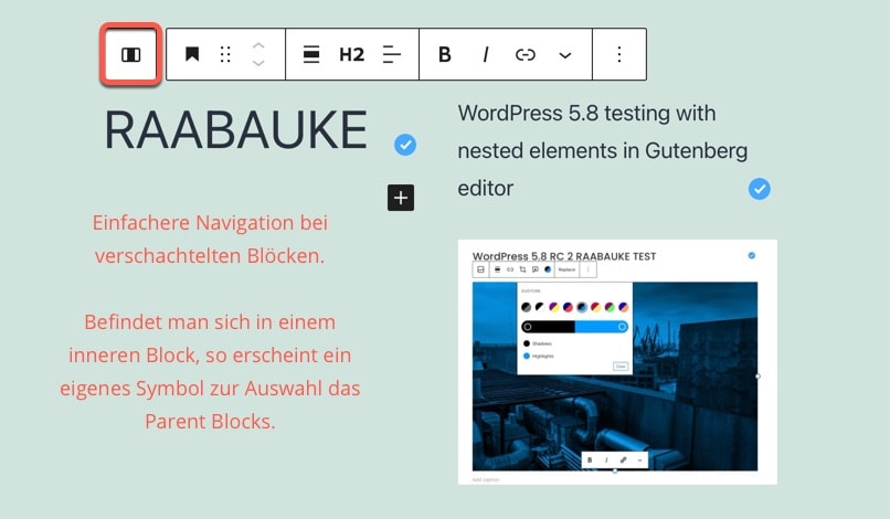 Einfachere Interaktion bei verschachtelten Blocks in Gutenberg ab WordPress 5.8