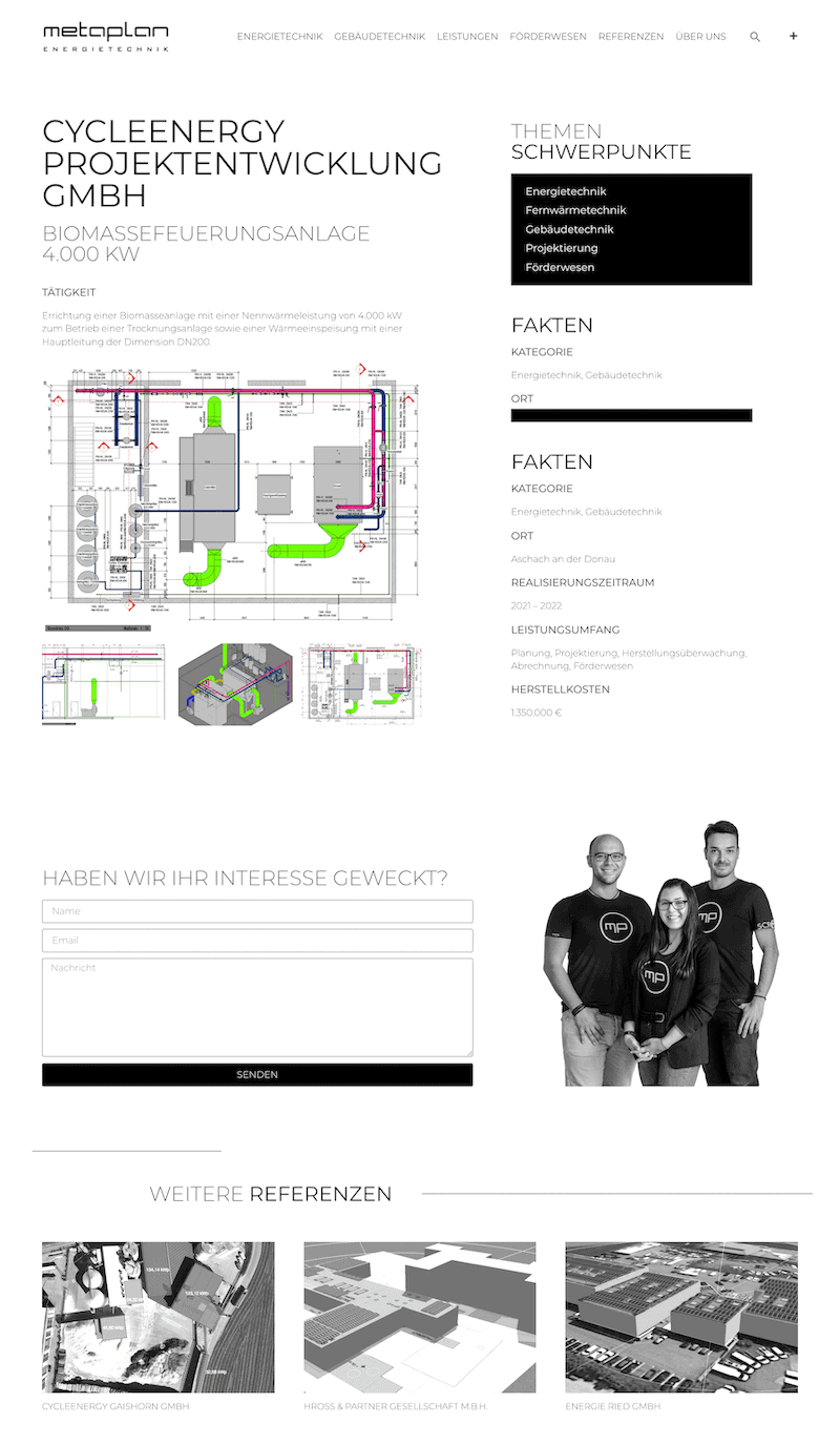 Metaplan Energietechnik Homepage mit Referenzen