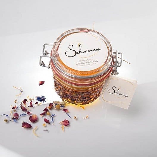Blumen im Glas Honig vom Bio Imker