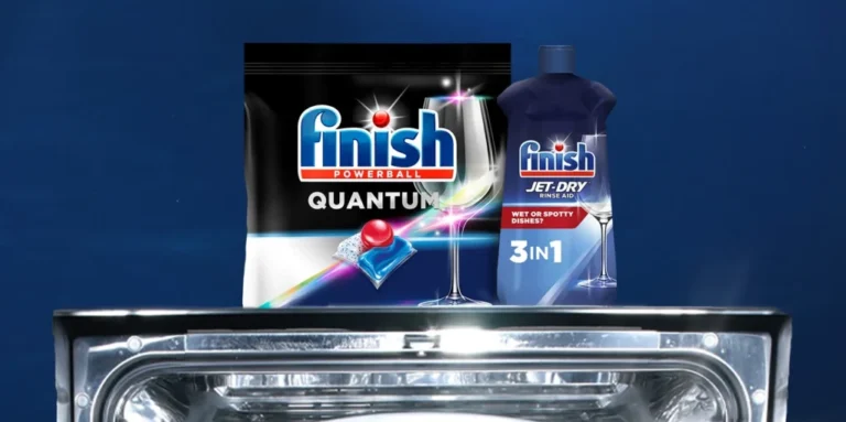 Finish dishwasher detergent and rinse aid products displayed