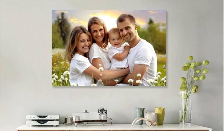 Decorative room with family photo on wall