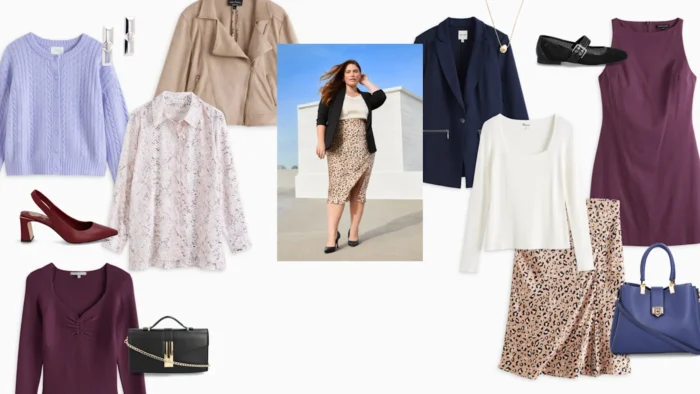 Trendy women's fashion outfits and accessories collage