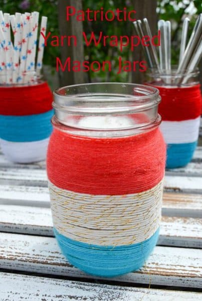 patriotic yarn wrapped mason jars