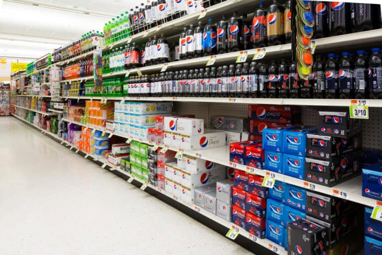 sodas on shelf