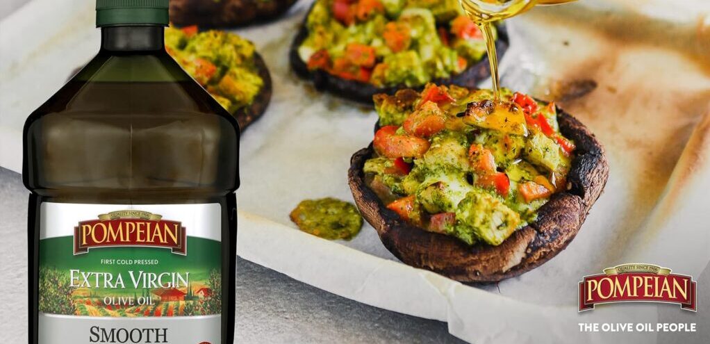 Pompeian olive oil on veggies and mushrooms