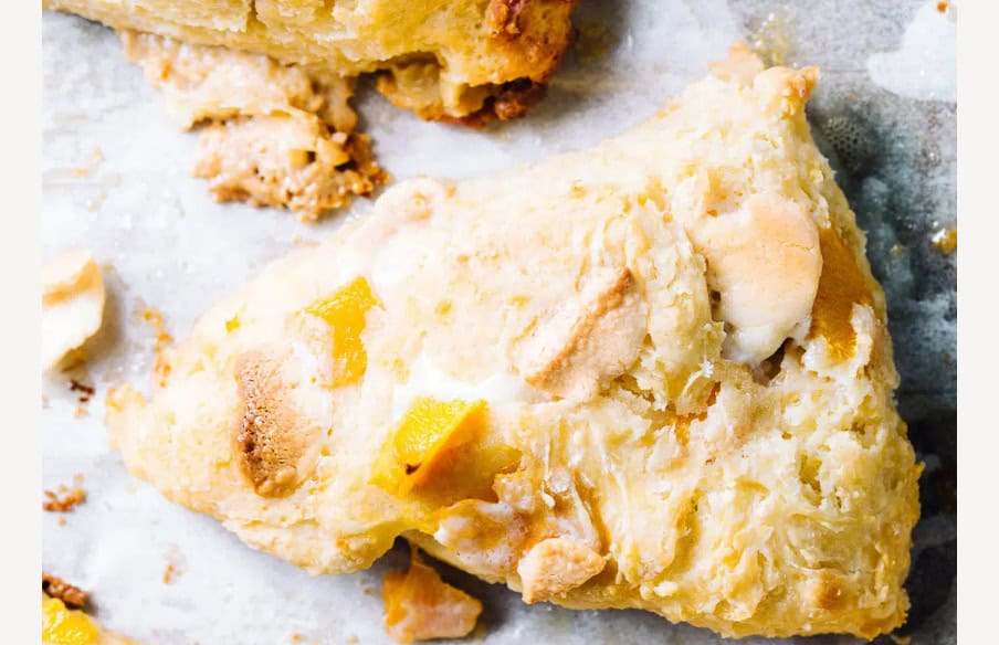 easy flaky scones with mango and white chocolate