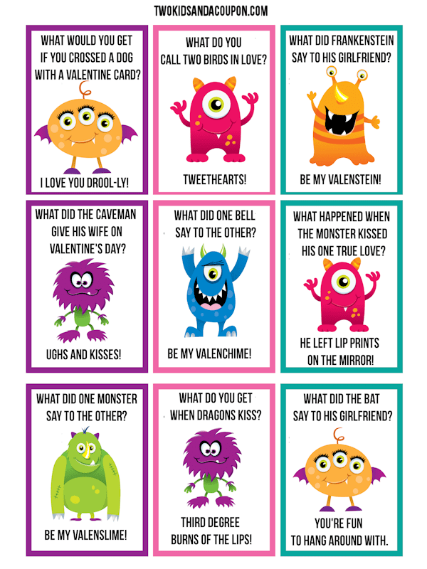 free monster printable valentines