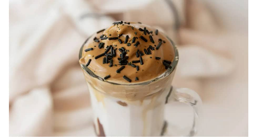 malted mocha dalgona coffee