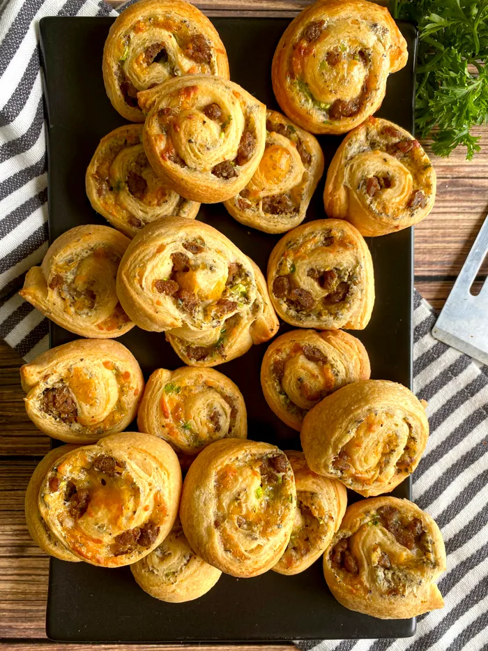 tray of sausage pinwheels