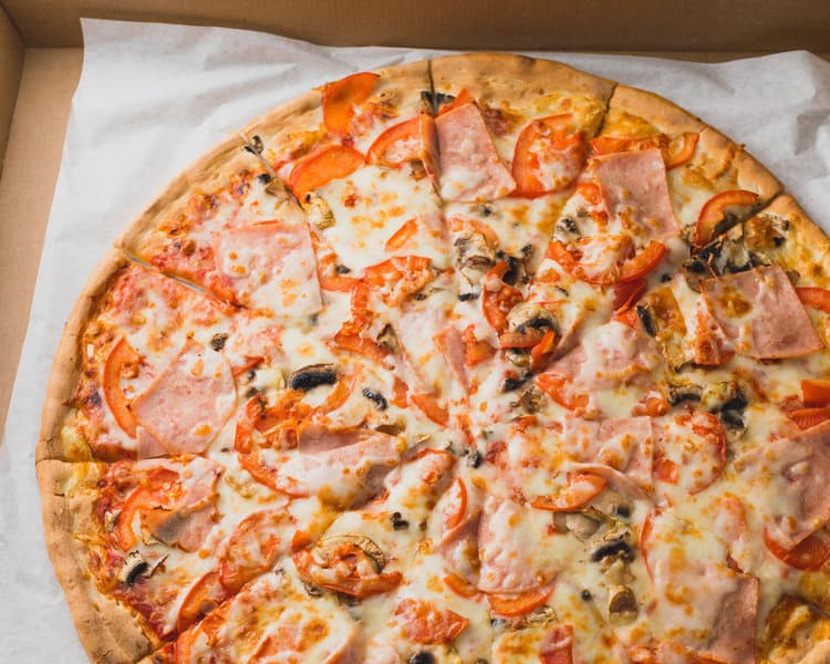 fresh pizza in a box