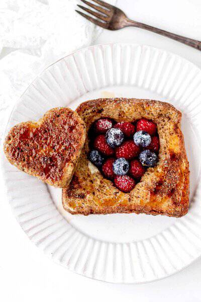 heart shaped french toast with fruit