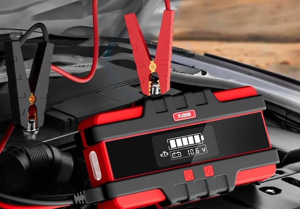 Car jump starter with digital voltage display