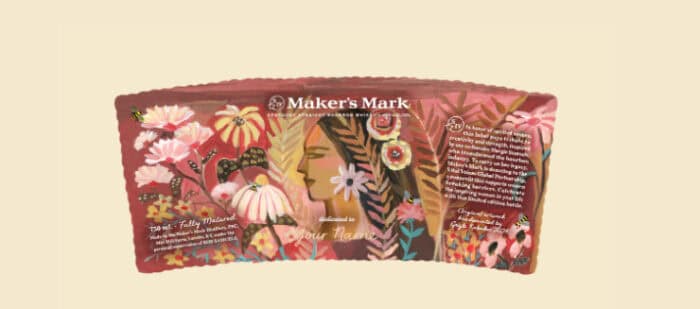 Colorful Maker's Mark label with floral design.