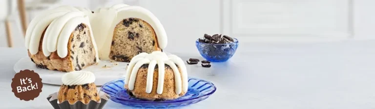 Cream cheese frosted Bundt cake with cookies and cream.