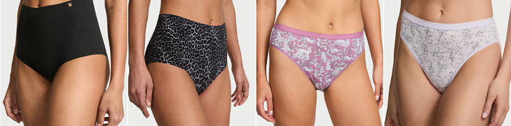 Variety of women's printed and solid underwear