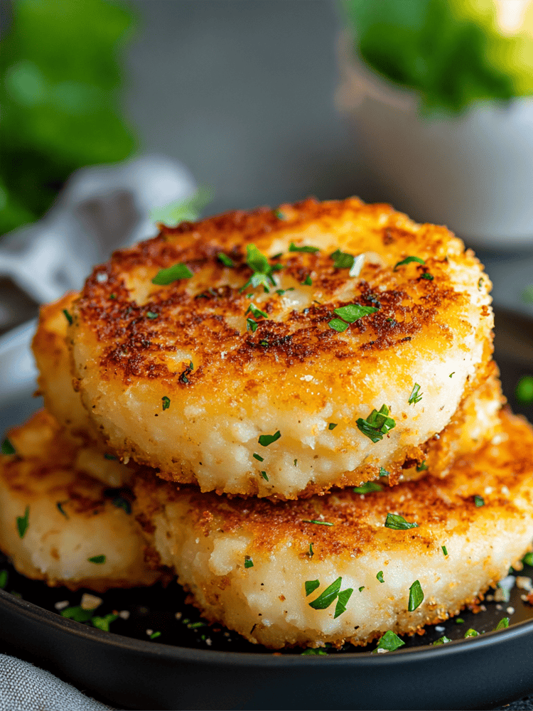 Crispy Air Fryer Mashed Potato Cakes gluten-free with parsley garnish