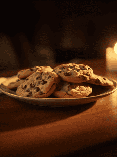 Close-up of a plate of warm, chewy gluten-free vegan chocolate chip cookies