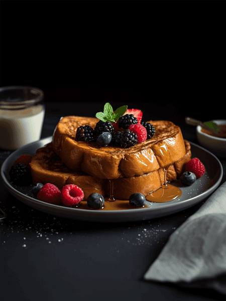 Crispy Gluten-Free Vegan French Toast on a plate with fruit on top