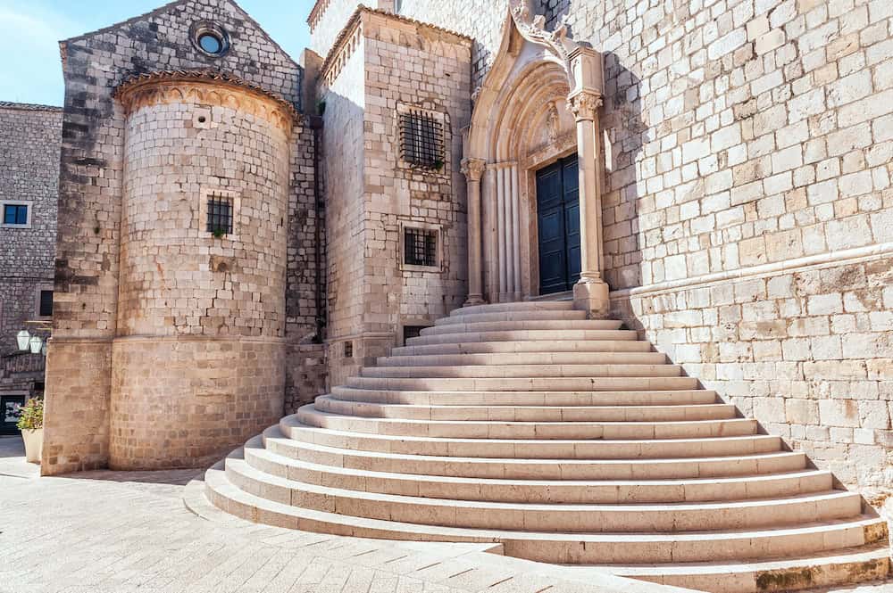 Steep,Stairs,Inside,The,Old,Town,Of,Dubrovnik.,Architectural,Detail. Stairs of Dominican Monastery in old town Dubrovnik in Croatia