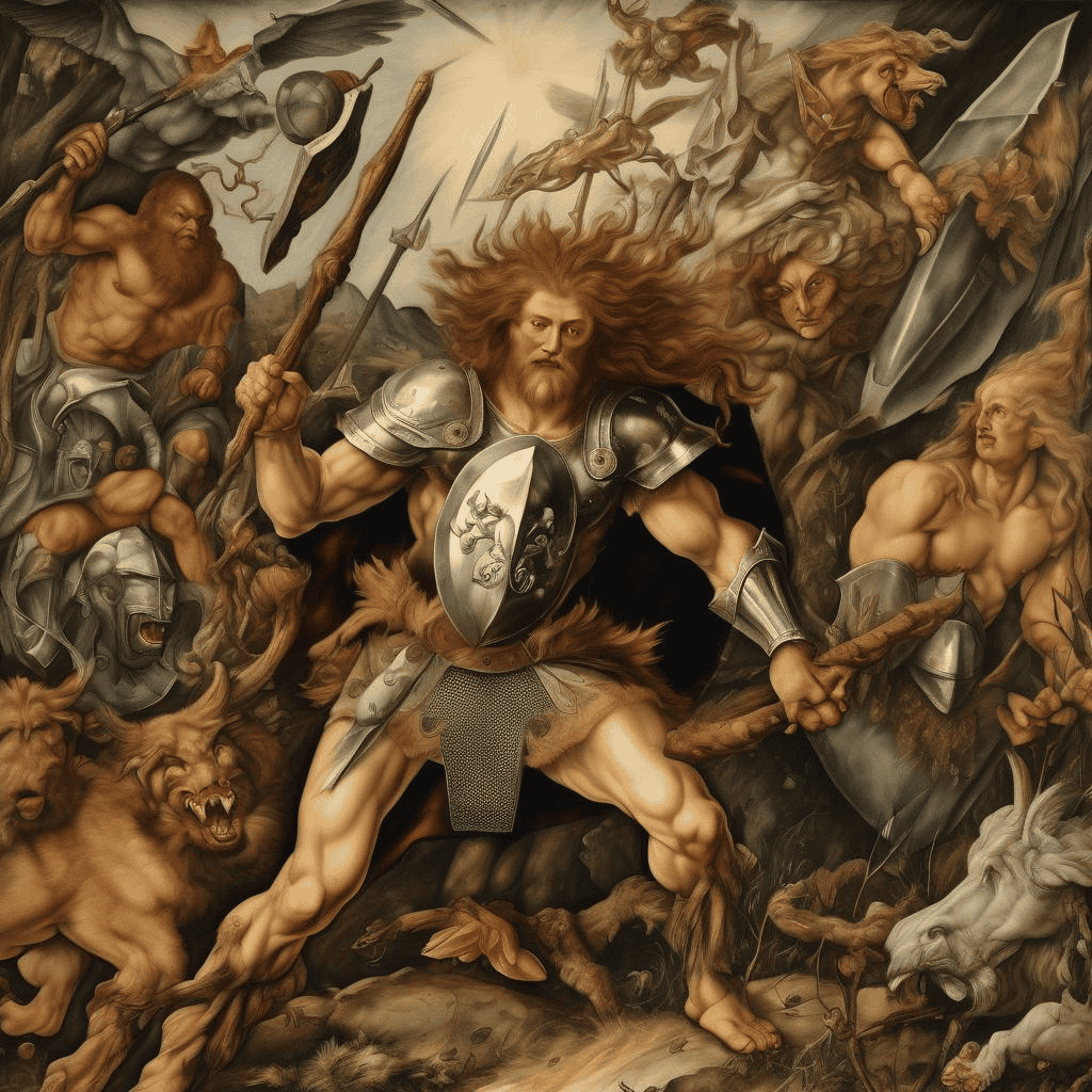 Wild man with shield – Martin Schongauer
