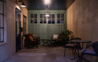 The Inn's porch at night