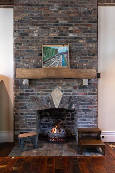 Gas fireplace at the Hart House