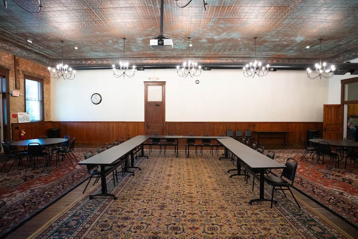 Ballroom set with chairs and tables to be used for Corporate Meeting or Retreat at The Stanford Inn