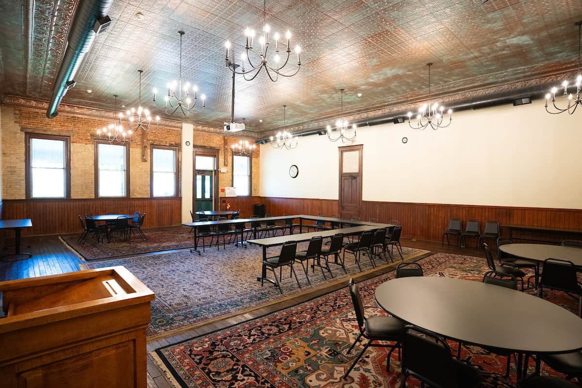 Ballroom set with chairs and tables to be used for Corporate Meeting or Retreat at The Stanford Inn