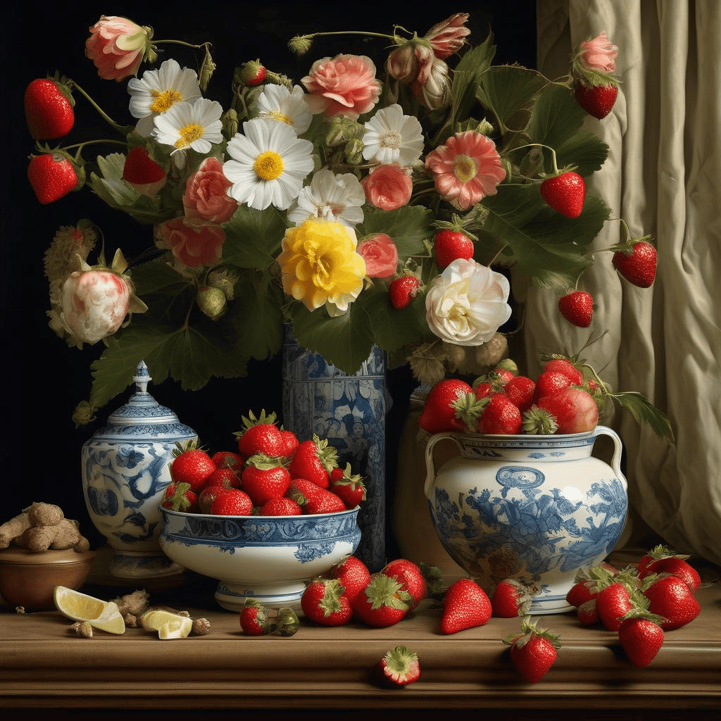 Still Life with Strawberries, Ginger Pot and Vase – Helen Augusta Hamburger