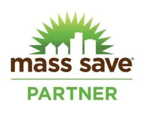 Mass Save Partner logo with stylized green buildings and a sunburst behind them.