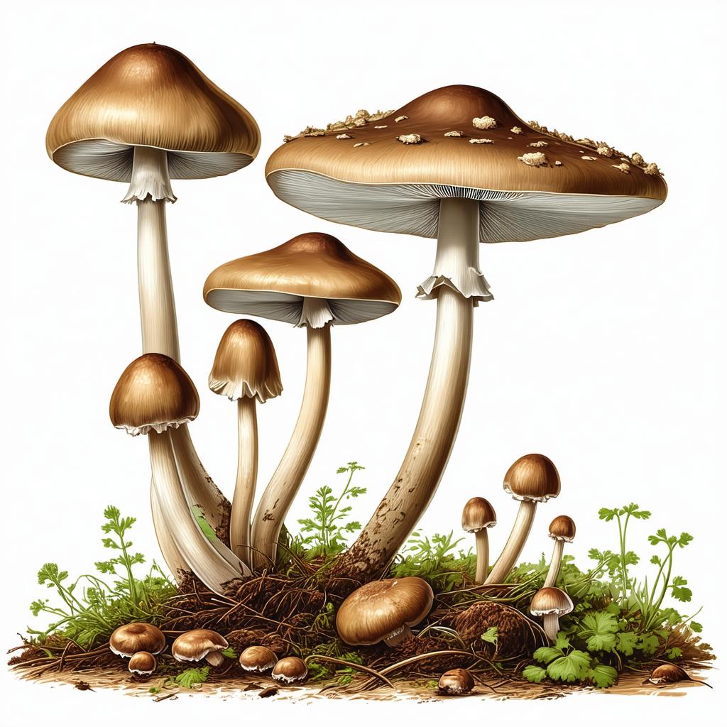 Illustration champignons adaptogènes et SOPK silhouette féminine ovaires