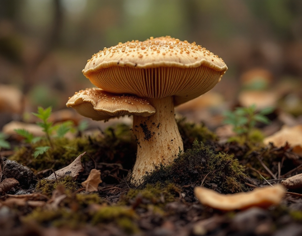 Morceau de Chaga brut avec forêt enneigée en arrière-plan
