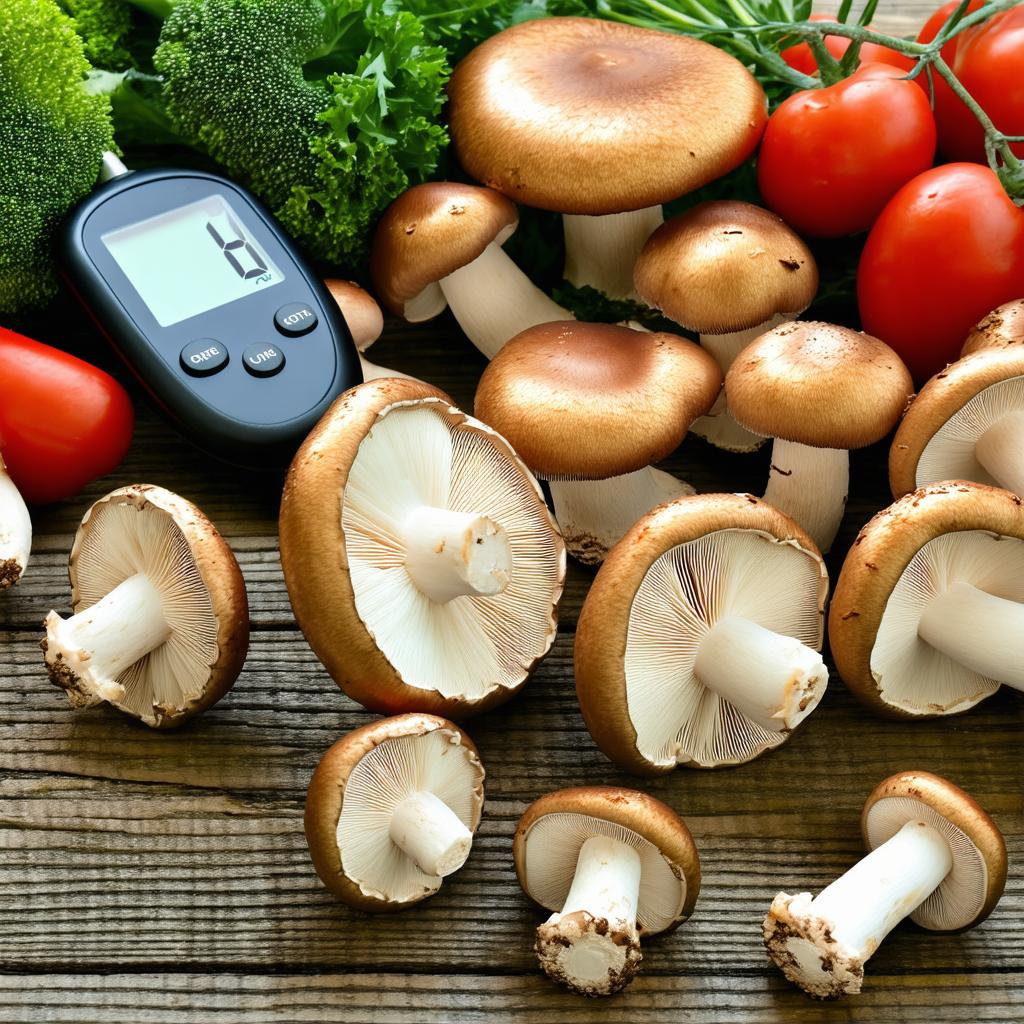 Assortiment de champignons comestibles et aliments adaptés au diabète